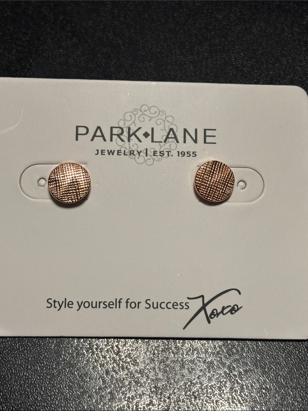 Park Lane Rose Gold Tone Textured Crosshatch Disc Stud Earrings
